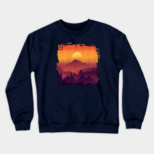 Mountains Crewneck Sweatshirt - Golden Sunset In The Misty Mountains by LittleBunnySunshine